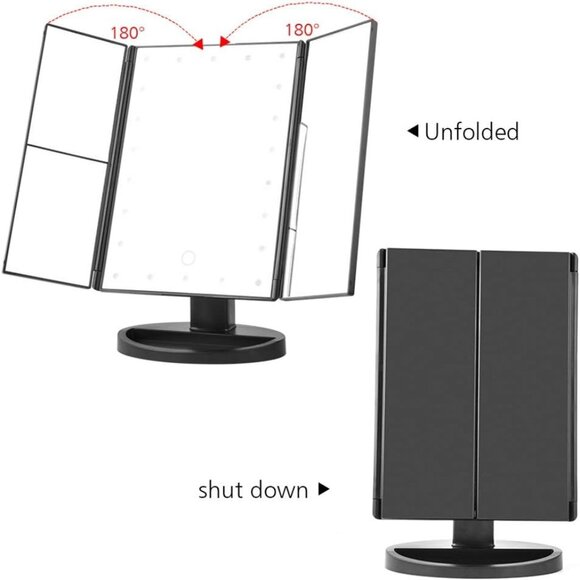 Tri-Fold Lighted Vanity Makeup Mirror 22 LED Touch Dimmable 1X 2X 3X Magnifying - Picture 11 of 15